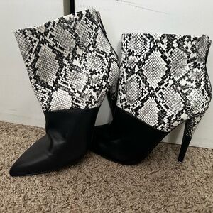 Black and White Snake Print Ankle Boots